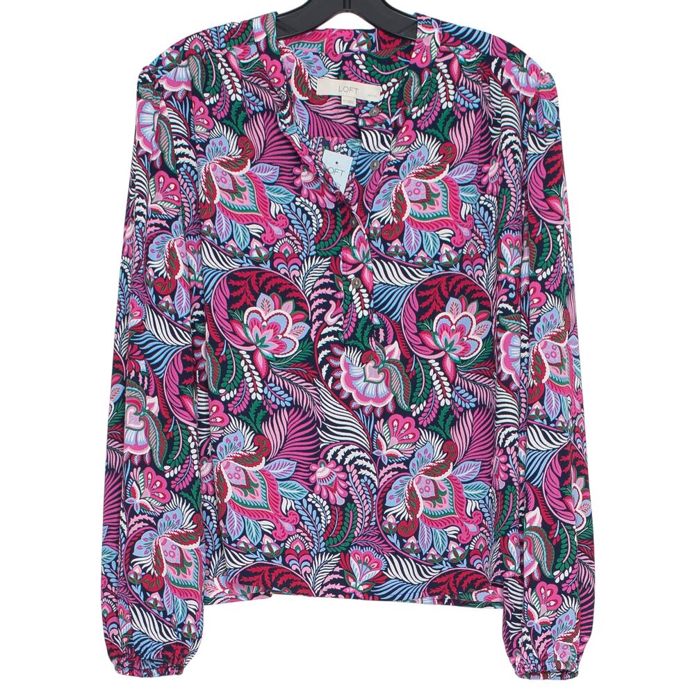 NWT Loft Top Abstract Floral Boho Cottage Maximalist Statement Retro Pink XLP